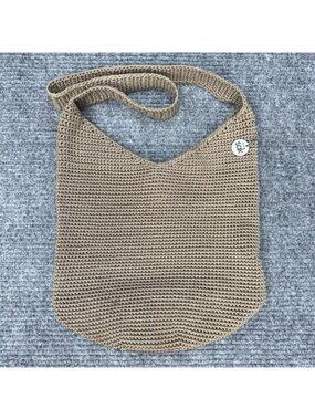The SAK Shoulder Bag Tan Brown Crochet Knit Purse Woven Hobo Handbag Boho Y2K